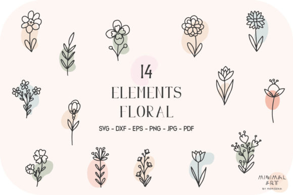 14 Hand Drawn Flowers and Leaves Graphics