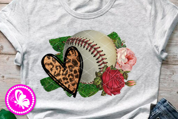 Baseball Heart Flowers Sublimated Png Graphics and Illustrations