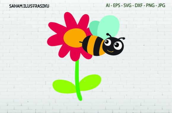 Bee Flying over Flowers Sprig Graphics and Illustrations Review