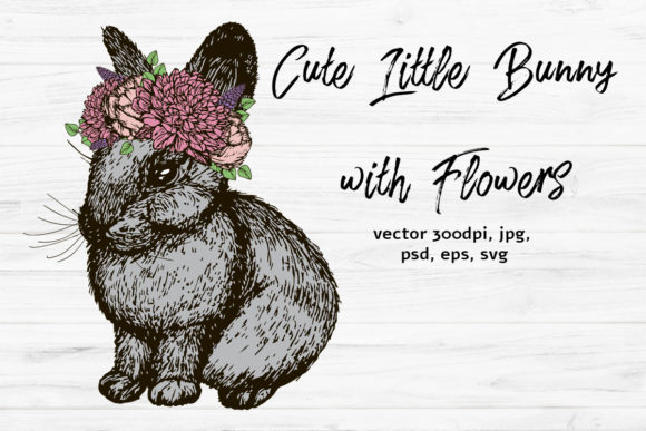 Cute Rabbit with Flowers Vector Graphics and Illustrations Review