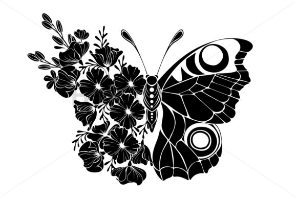 Flower Butterfly with Black Flowers: Graphics and Illustrations Review