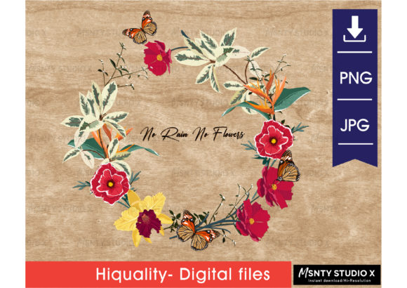 No Rain No Flowers Flower Butterfly PNG Graphics and Illustrations Review