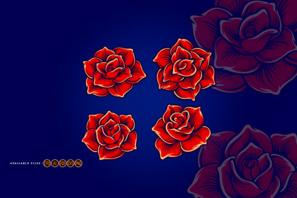 Rose Set Red Flowers Illustrations Graphics Review